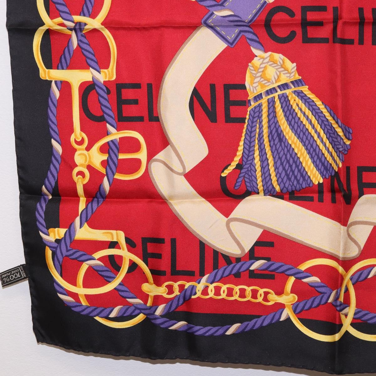 CELINE Scarf Silk Red Auth 187321