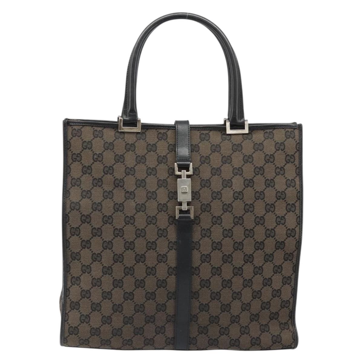 GUCCI GG Canvas Jackie Tote Bag Dark Brown Silver 002 1064 3444 Auth 187330