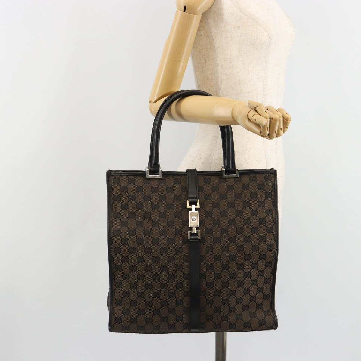 GUCCI GG Canvas Jackie Tote Bag Dark Brown Silver 002 1064 3444 Auth 187330
