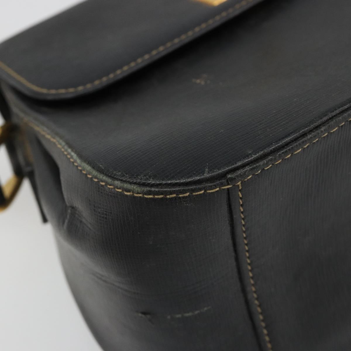 GUCCI Shoulder Bag Leather Black Gold Auth 187332