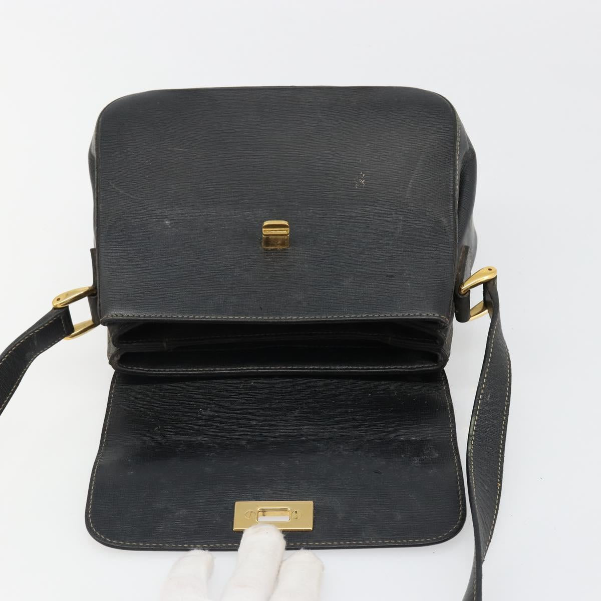 GUCCI Shoulder Bag Leather Black Gold Auth 187332