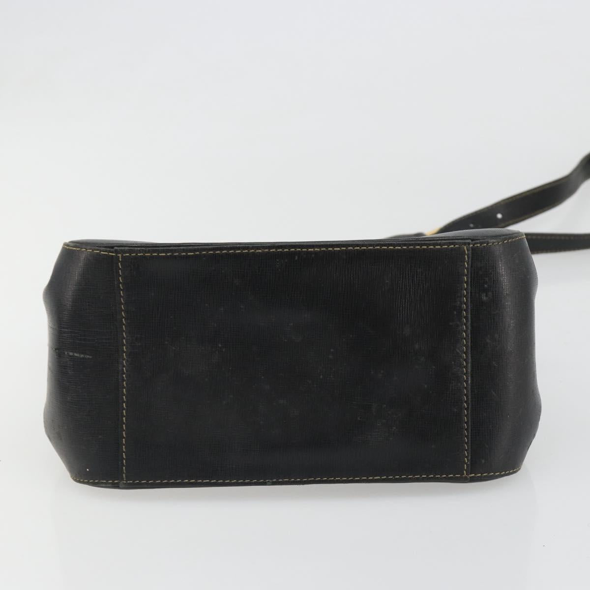 GUCCI Shoulder Bag Leather Black Gold Auth 187332