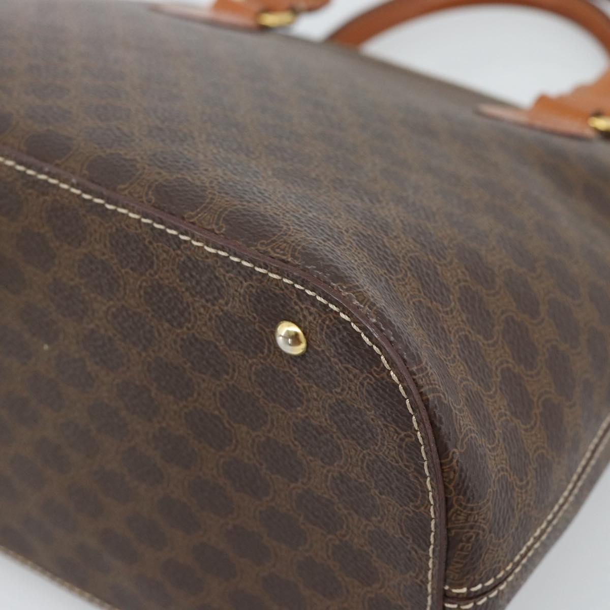 CELINE Macadam Canvas Hand Bag PVC Leather Brown Gold Auth 187333A