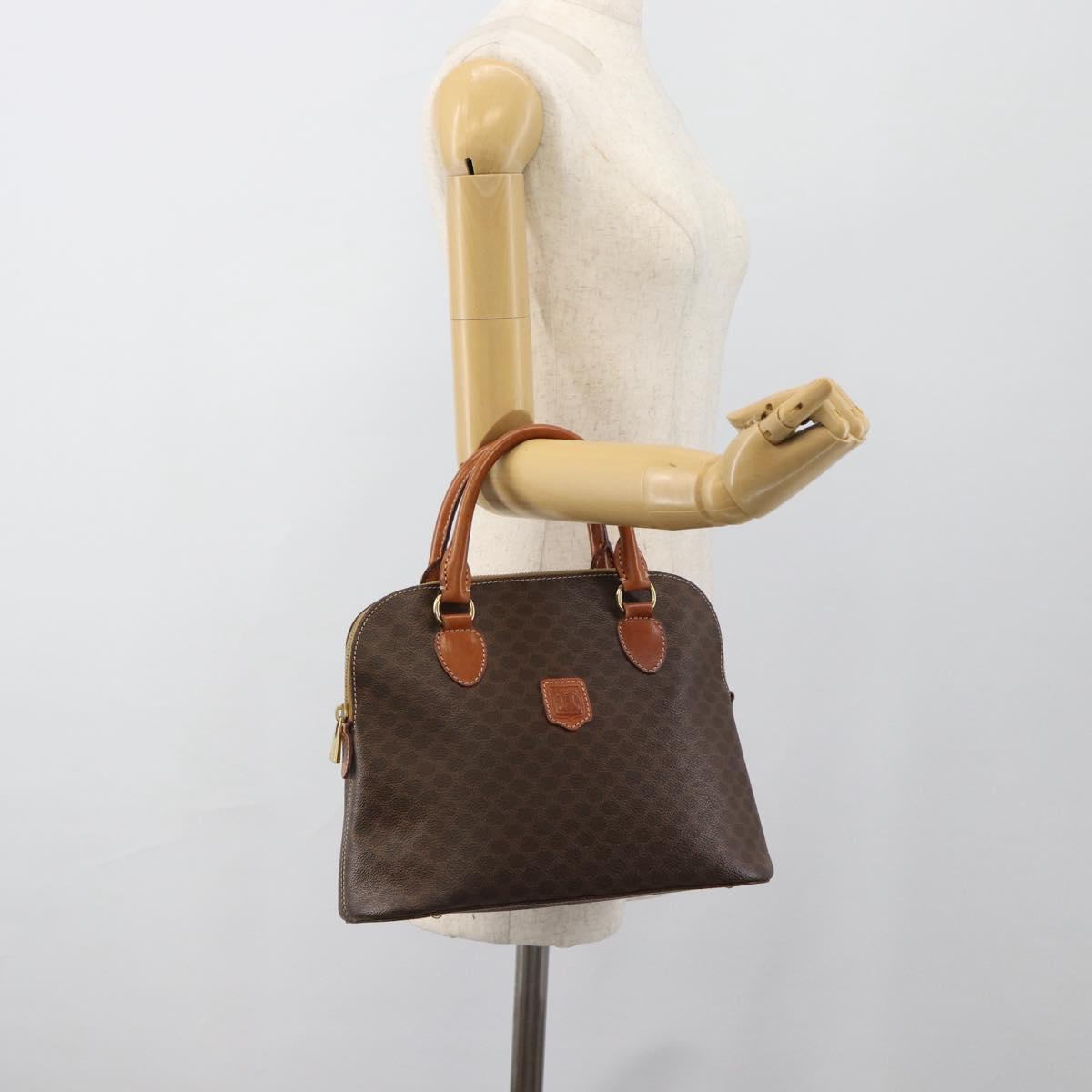 CELINE Macadam Canvas Hand Bag PVC Leather Brown Gold Auth 187333A