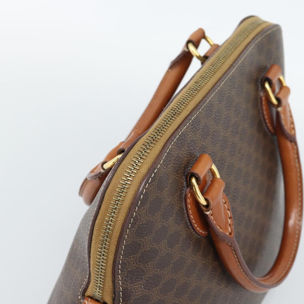 CELINE Macadam Canvas Hand Bag PVC Leather Brown Gold Auth 187333A