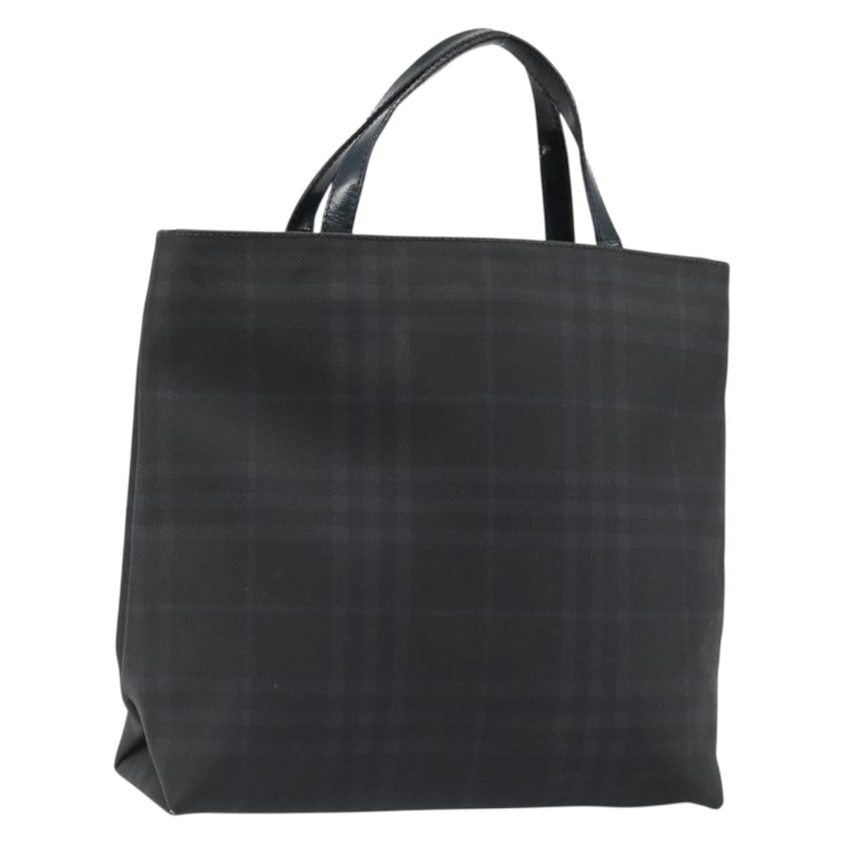BURBERRY Nova Check Hand Bag PVC Navy Silver Auth 187334