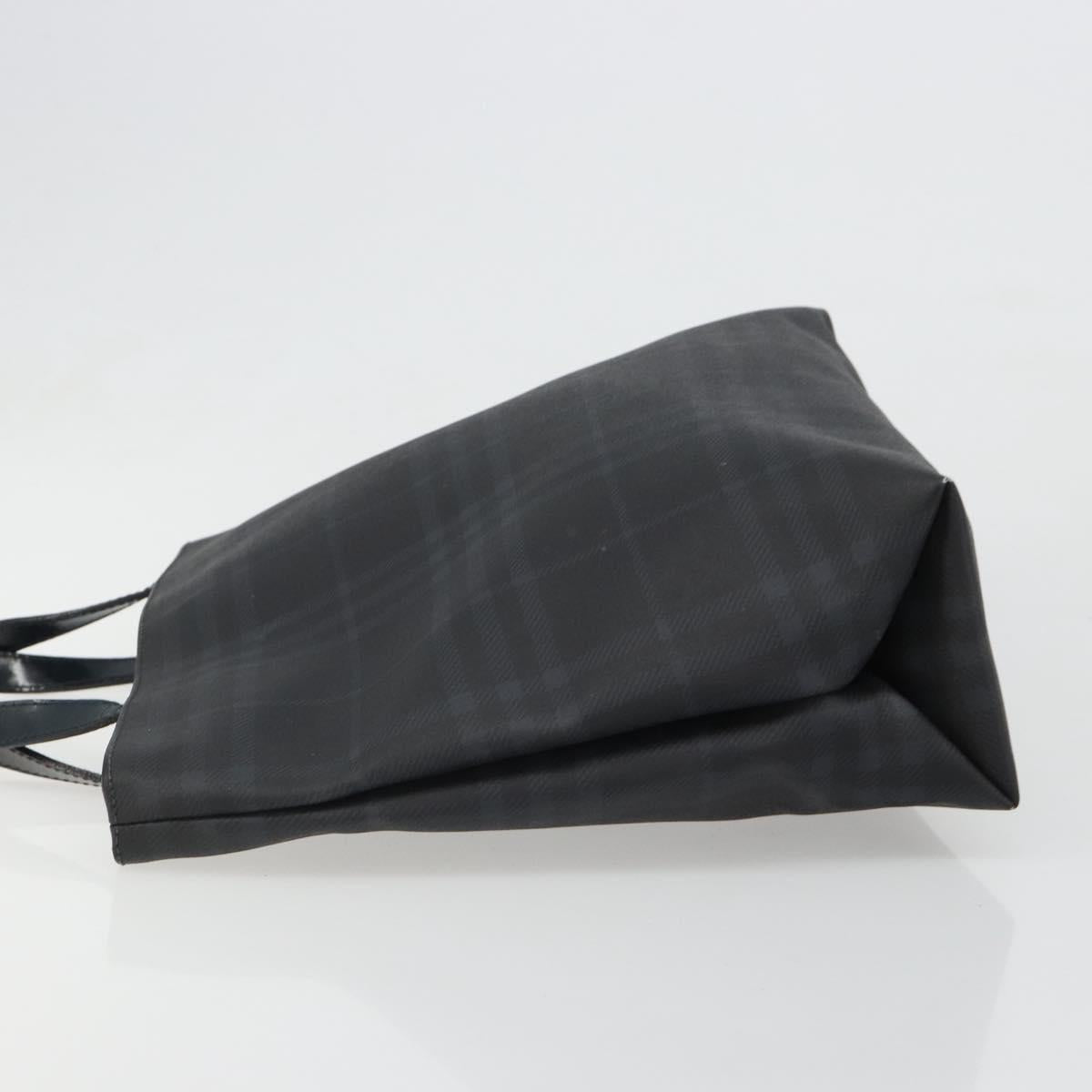 BURBERRY Nova Check Hand Bag PVC Navy Silver Auth 187334