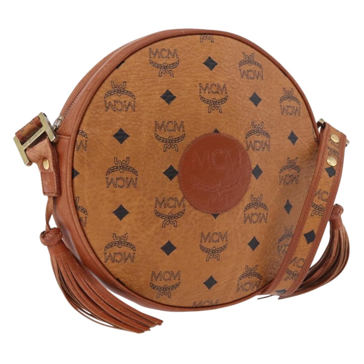 MCM Vicetos Logogram Shoulder Bag PVC Leather Brown Gold Auth 187335