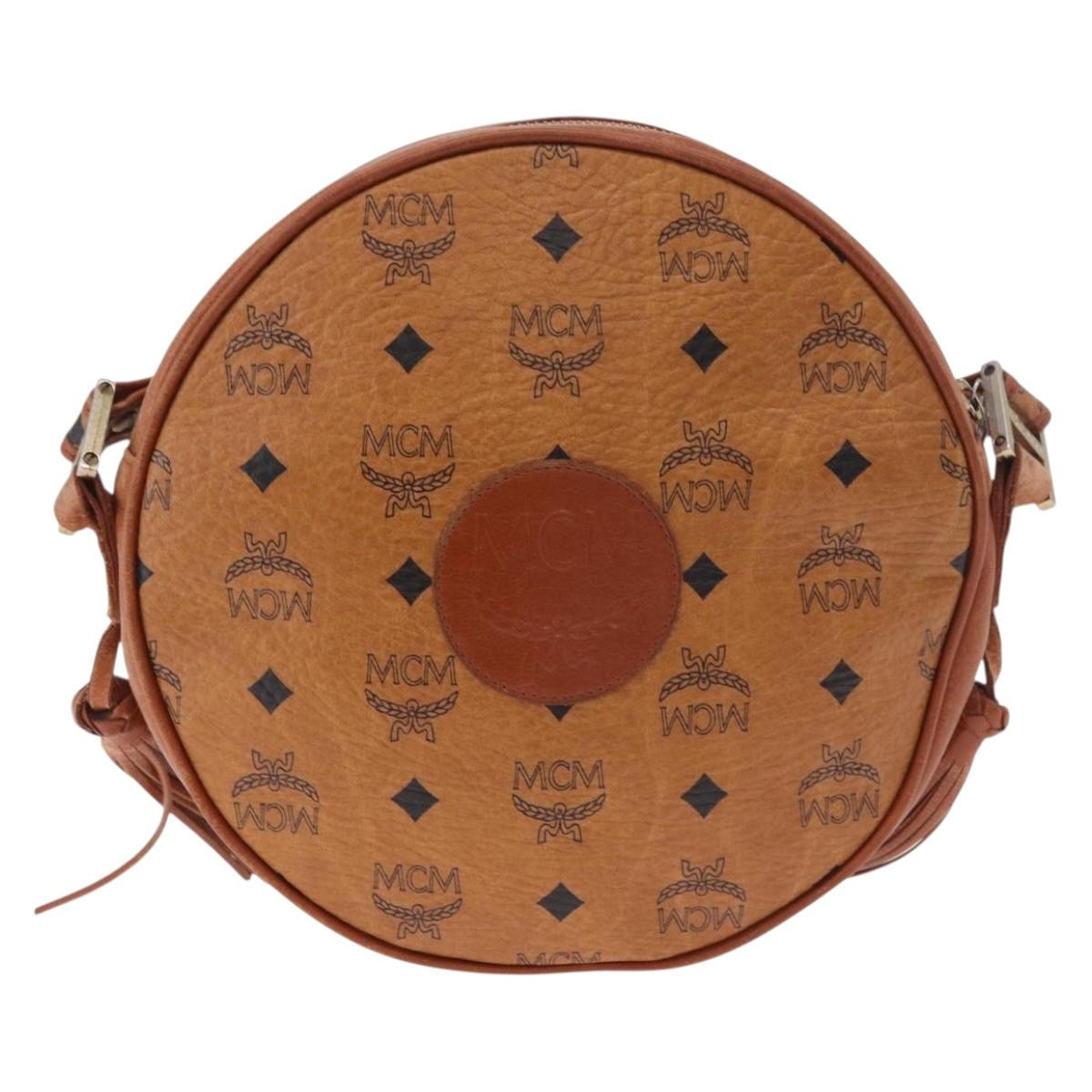MCM Vicetos Logogram Shoulder Bag PVC Leather Brown Gold Auth 187335
