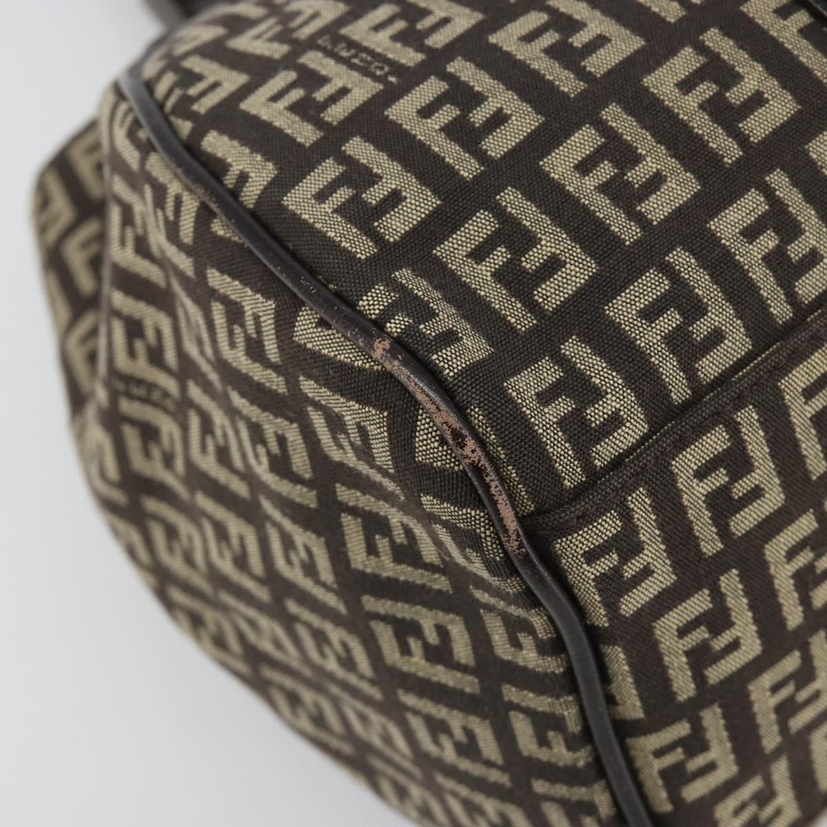 FENDI Zucchino Canvas Hand Bag Silver Brown Auth 187339A