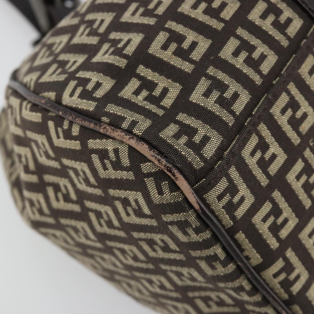 FENDI Zucchino Canvas Hand Bag Silver Brown Auth 187339A