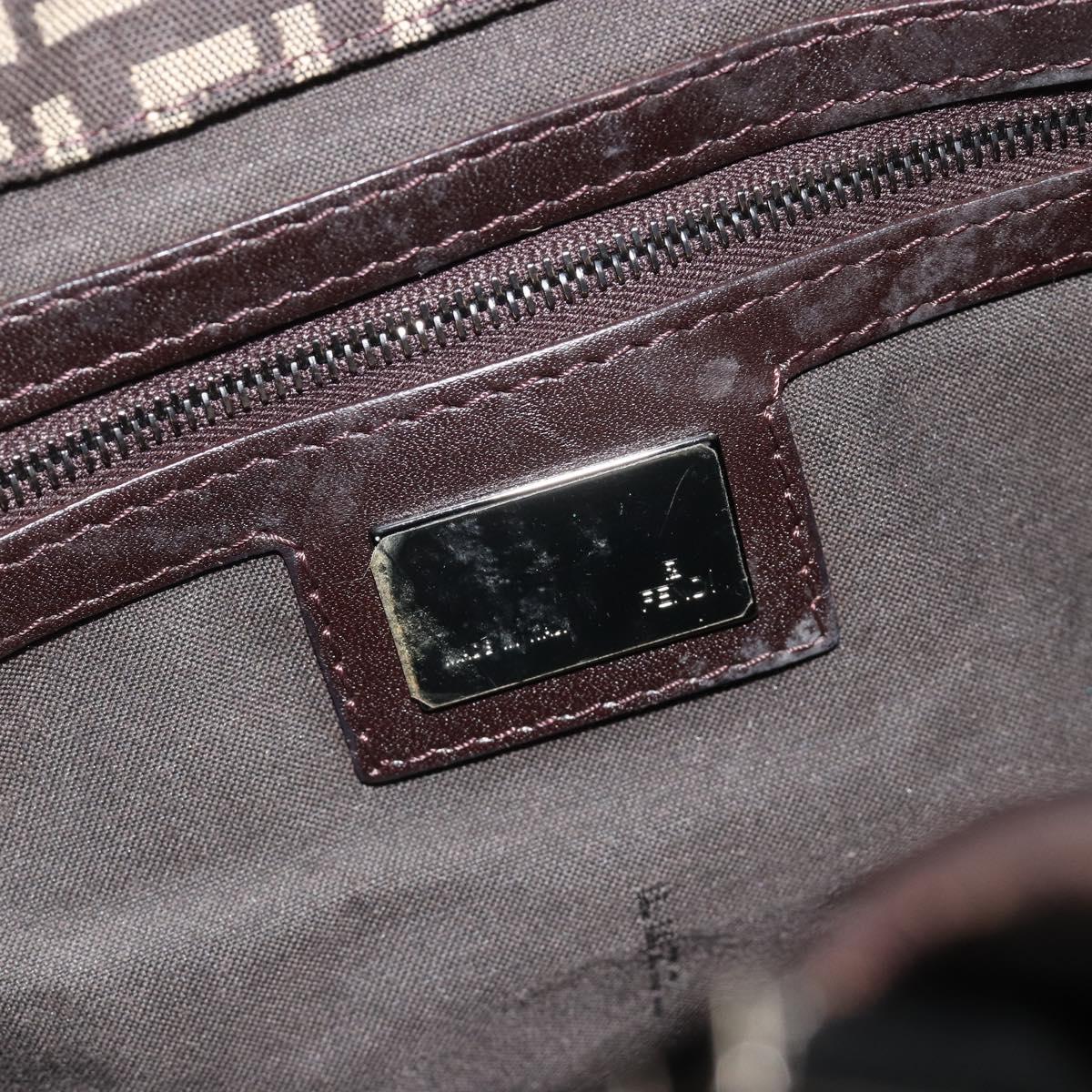 FENDI Zucchino Canvas Hand Bag Silver Brown Auth 187339A