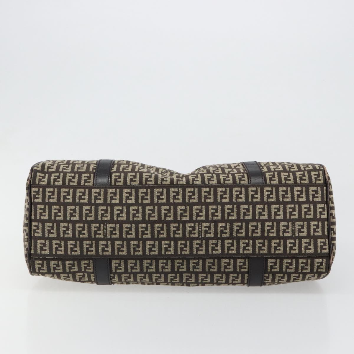 FENDI Zucchino Canvas Hand Bag Silver Brown Auth 187339A