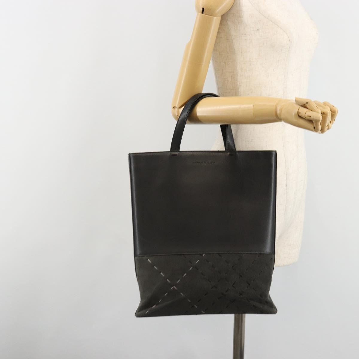 BURBERRY Tote Bag Leather Black Silver Auth 187340