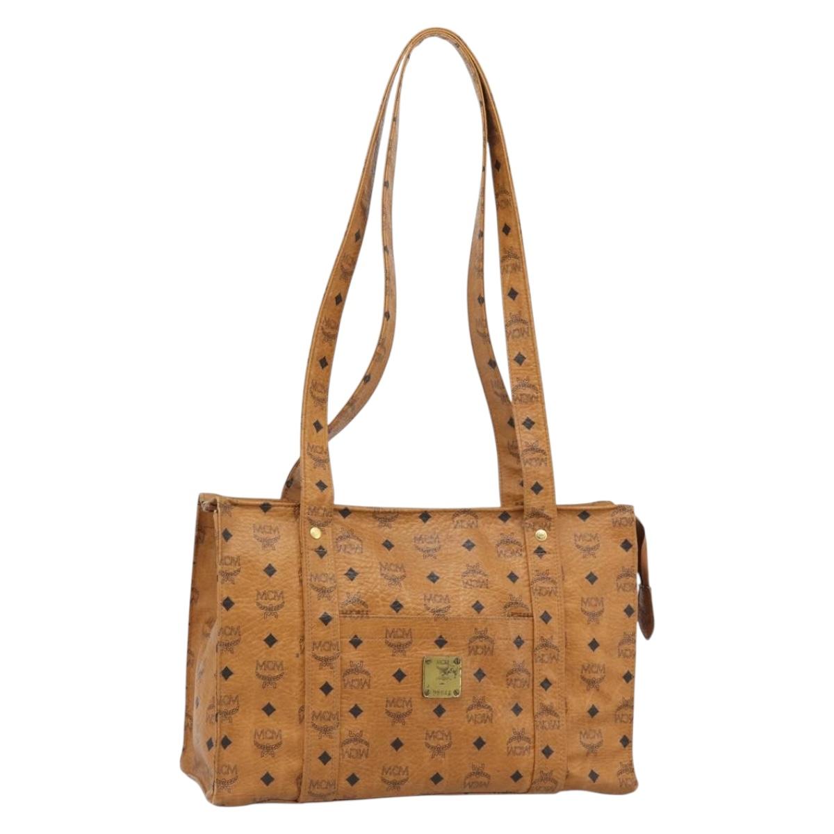 MCM Vicetos Logogram Tote Bag PVC Leather Brown Gold Auth 187348