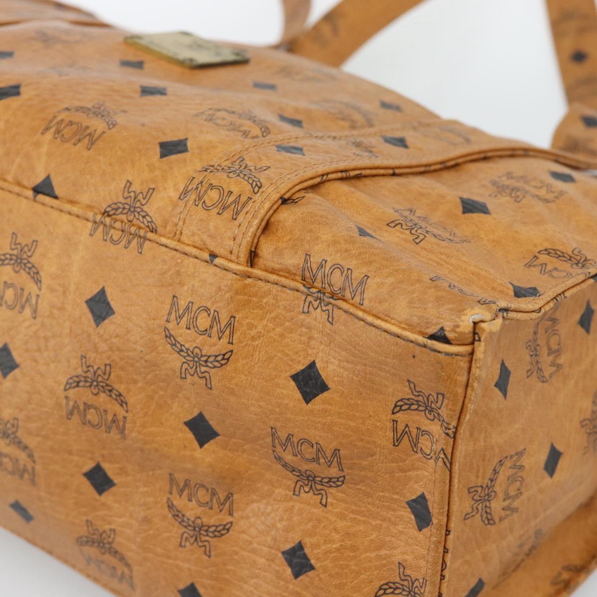 MCM Vicetos Logogram Tote Bag PVC Leather Brown Gold Auth 187348