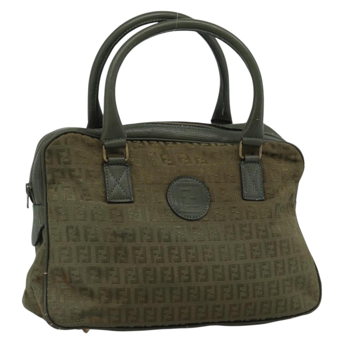 FENDI Zucchino Canvas Hand Bag Brown Green gold Auth 187350