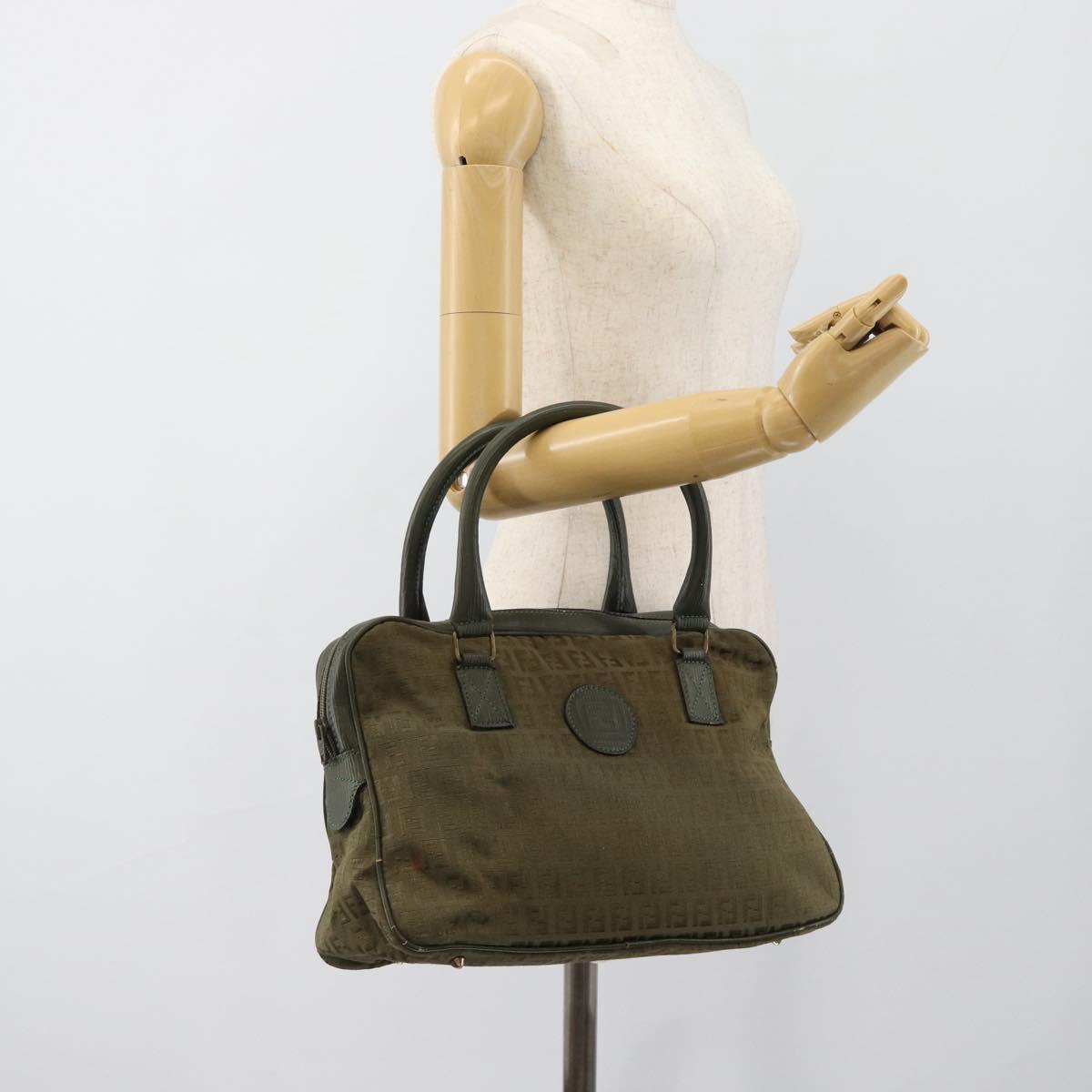 FENDI Zucchino Canvas Hand Bag Brown Green gold Auth 187350