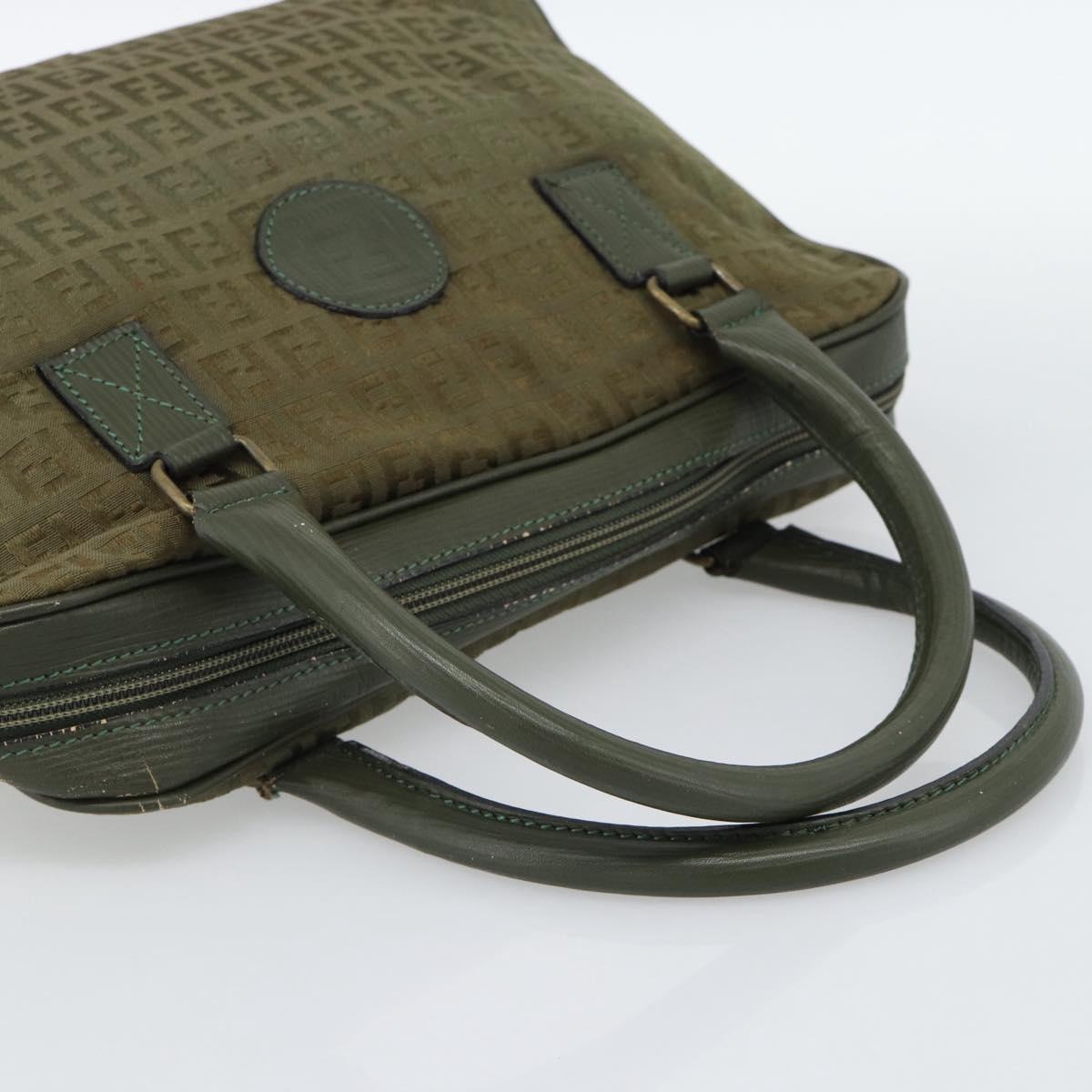 FENDI Zucchino Canvas Hand Bag Brown Green gold Auth 187350