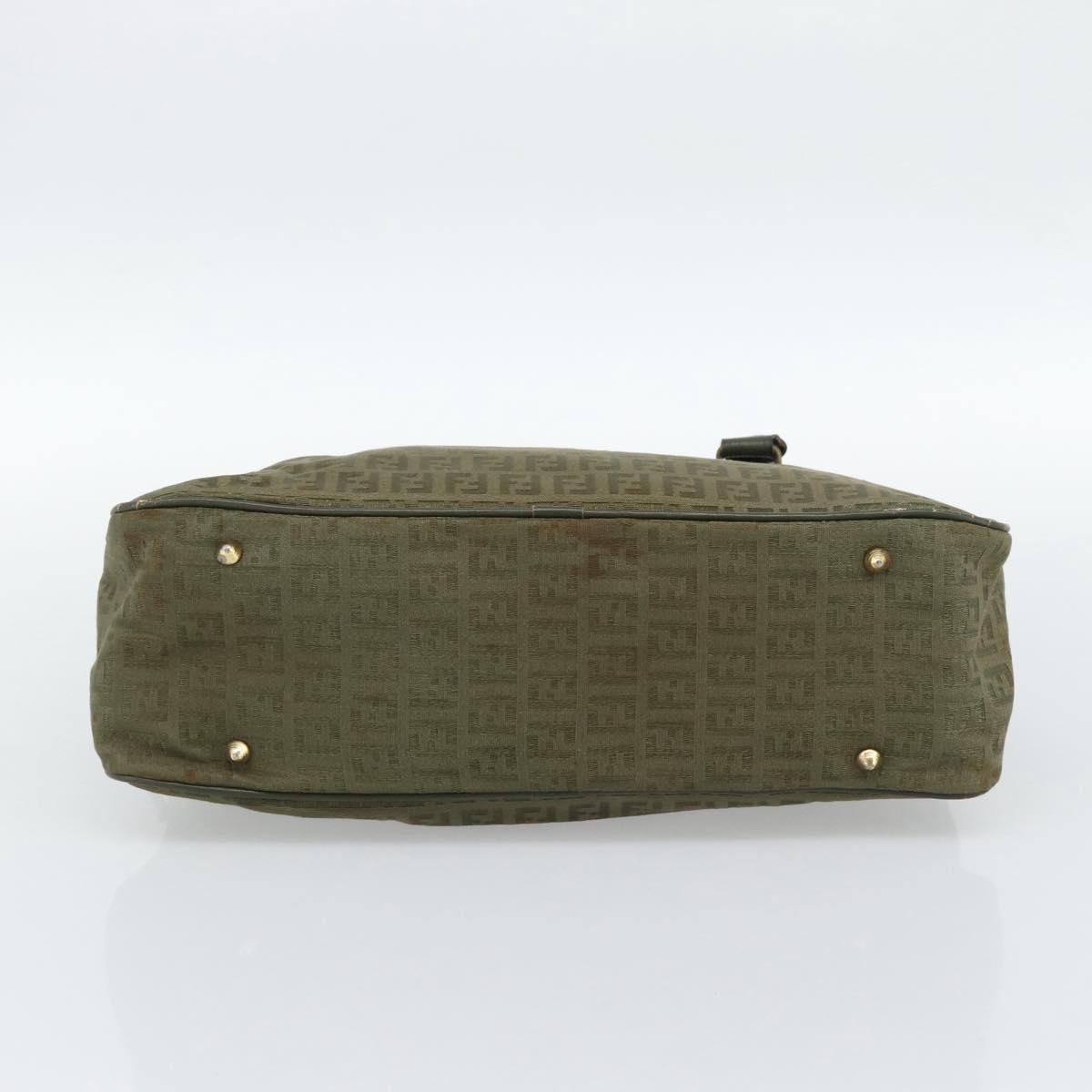 FENDI Zucchino Canvas Hand Bag Brown Green gold Auth 187350