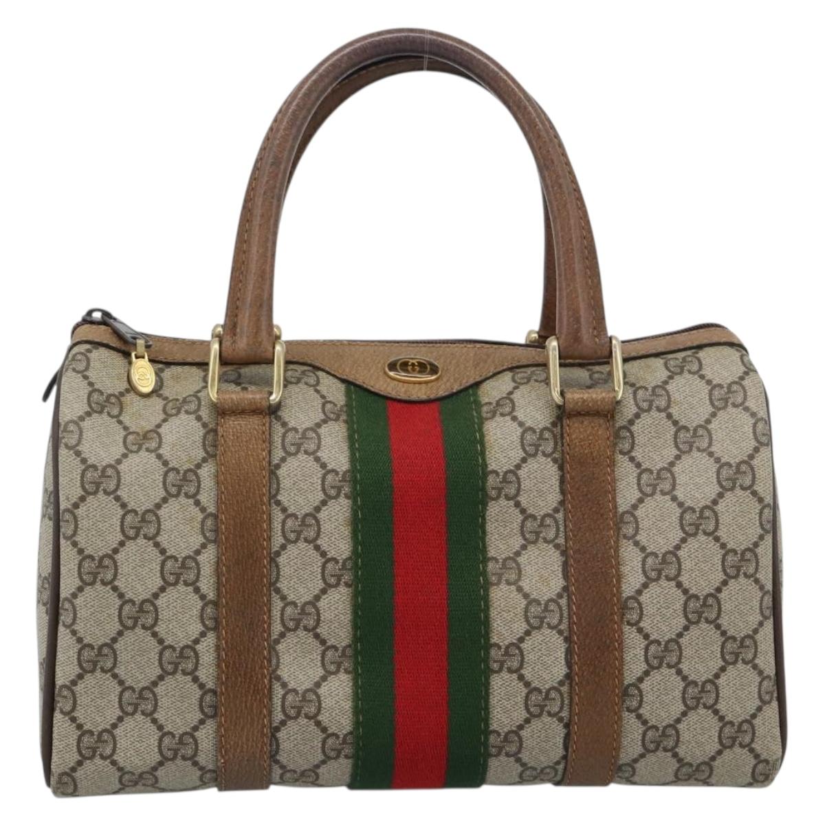 GUCCI GG Supreme Web Sherry Line Boston Bag PVC Beige Gold 40 3841 Auth 187351