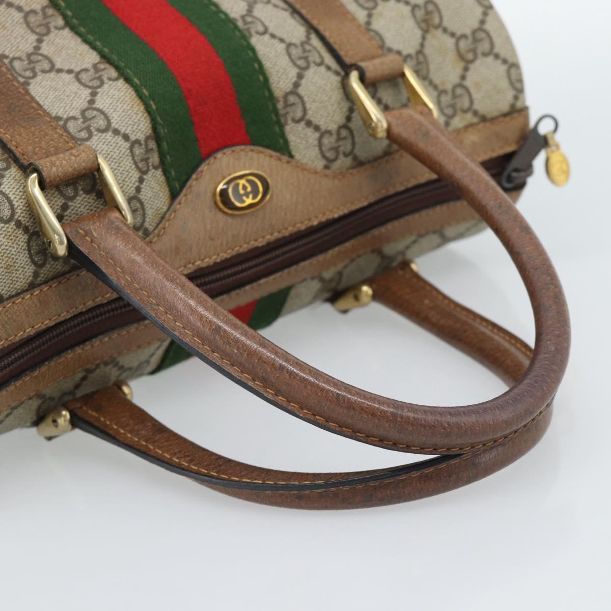 GUCCI GG Supreme Web Sherry Line Boston Bag PVC Beige Gold 40 3841 Auth 187351