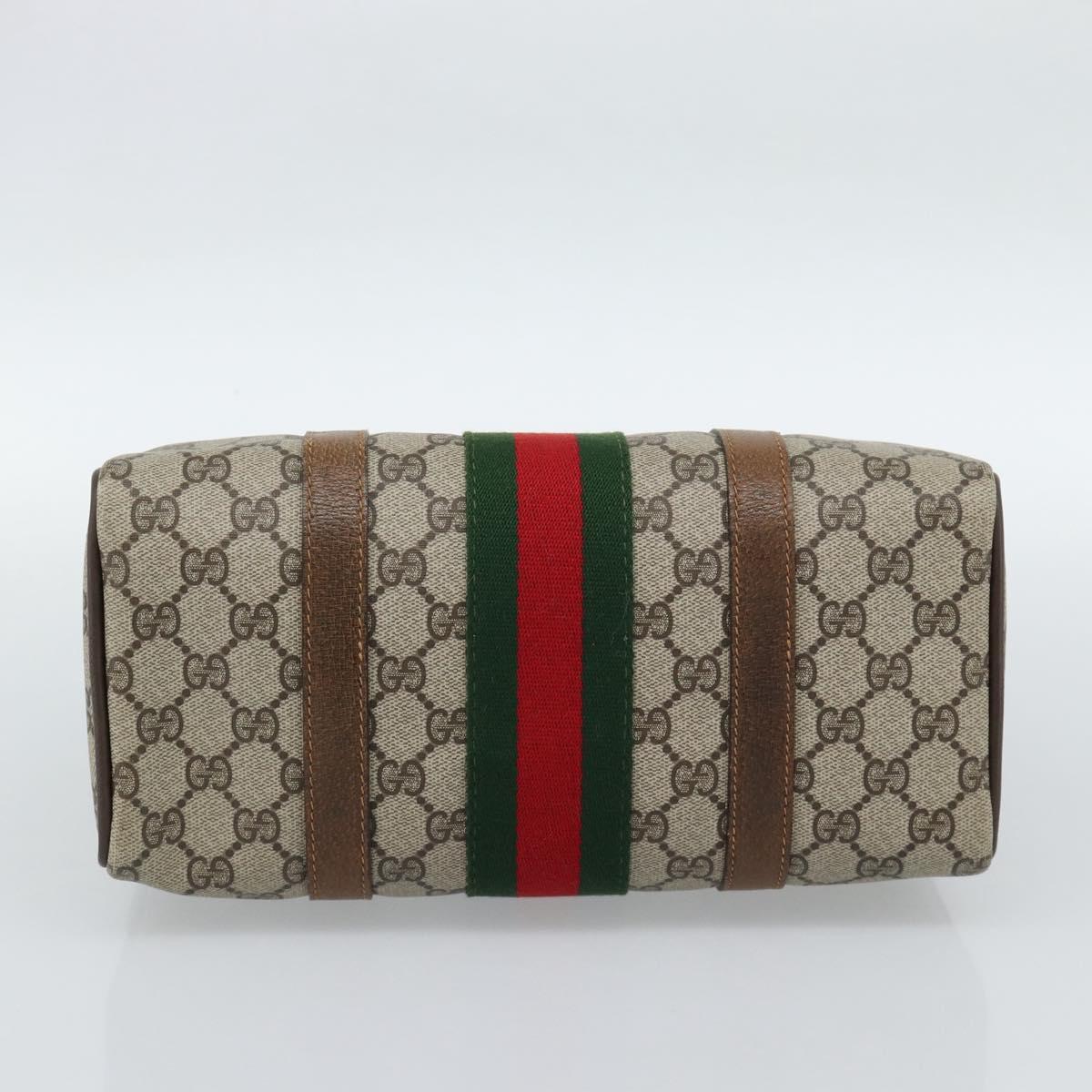 GUCCI GG Supreme Web Sherry Line Boston Bag PVC Beige Gold 40 3841 Auth 187351