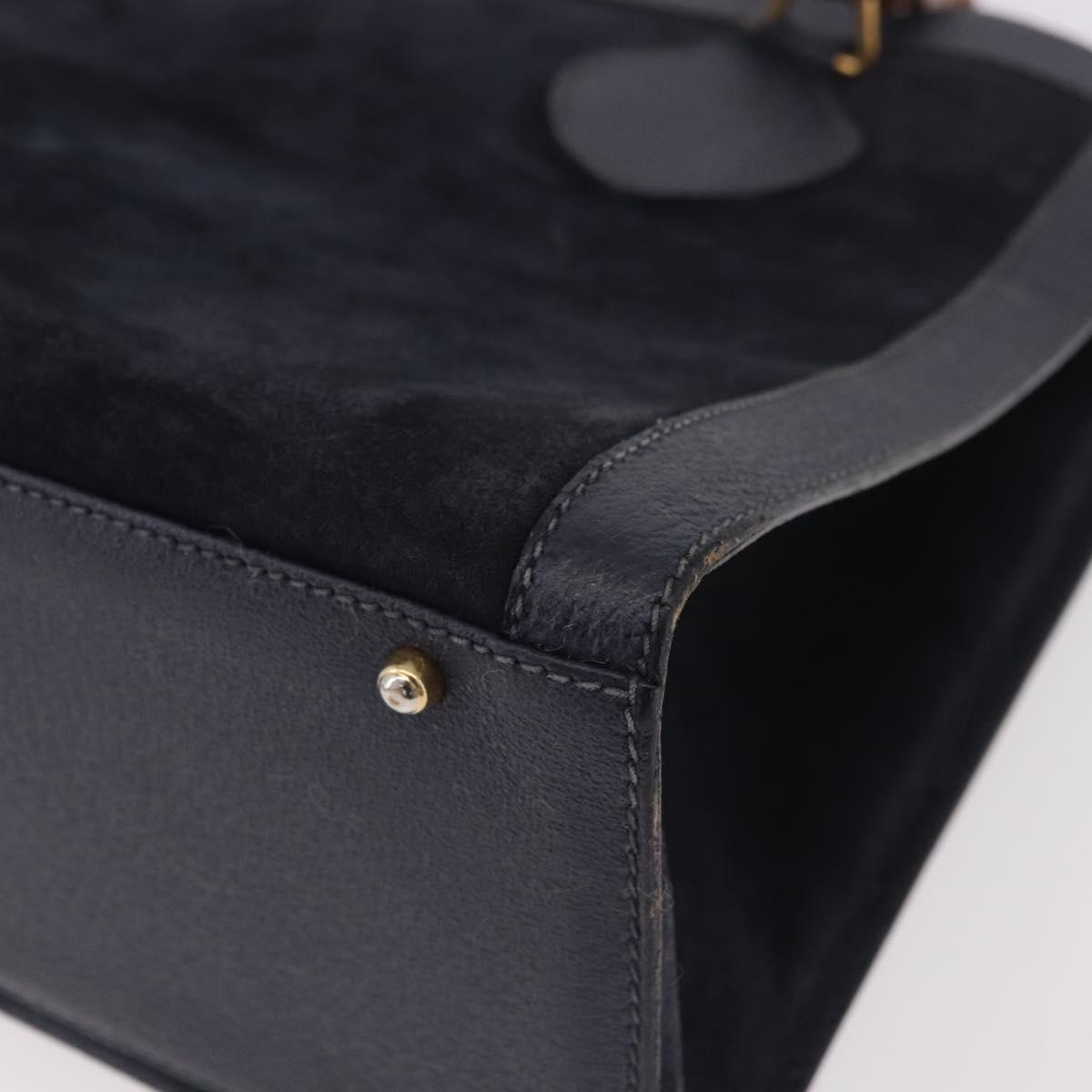 GUCCI Bamboo Hand Bag Suede Navy Gold 002 1096 0260 Auth 187352