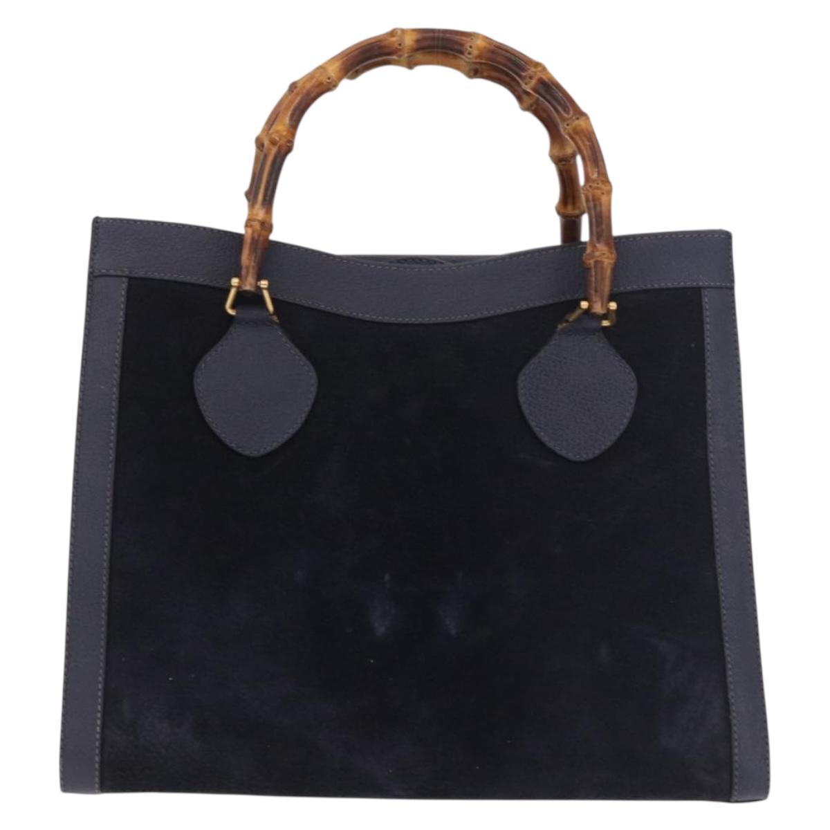 GUCCI Bamboo Hand Bag Suede Navy Gold 002 1096 0260 Auth 187352
