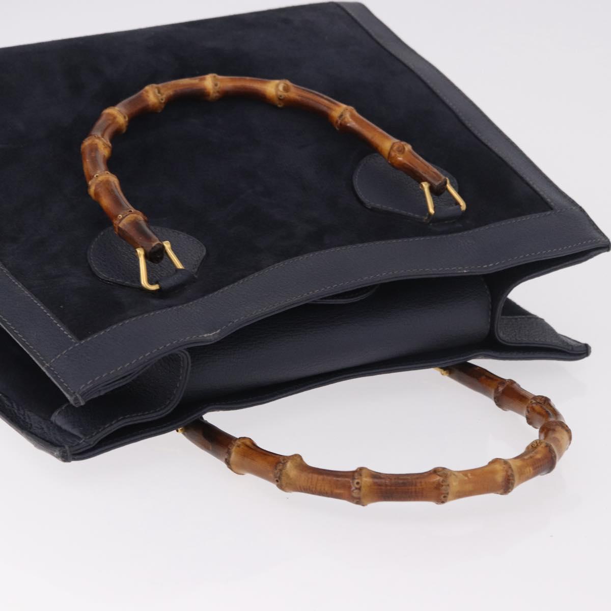 GUCCI Bamboo Hand Bag Suede Navy Gold 002 1096 0260 Auth 187352