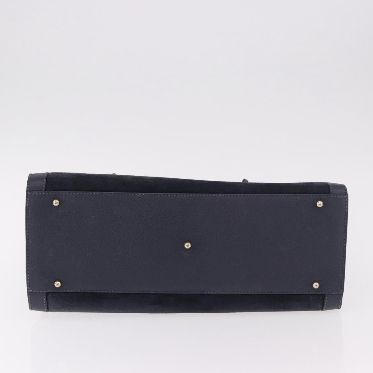 GUCCI Bamboo Hand Bag Suede Navy Gold 002 1096 0260 Auth 187352