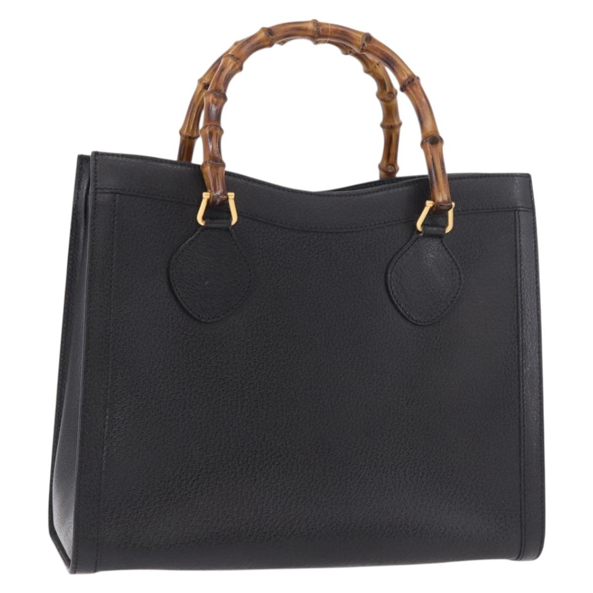 GUCCI Bamboo Tote Bag Leather Black Gold 002 2853 0260 0 Auth 187353