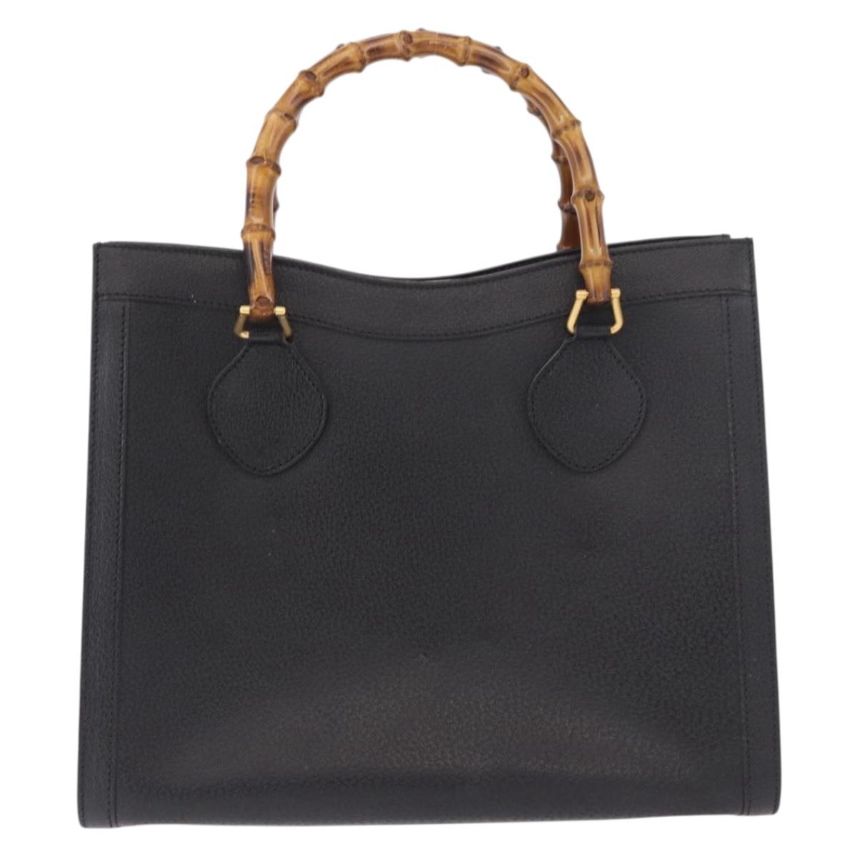 GUCCI Bamboo Tote Bag Leather Black Gold 002 2853 0260 0 Auth 187353