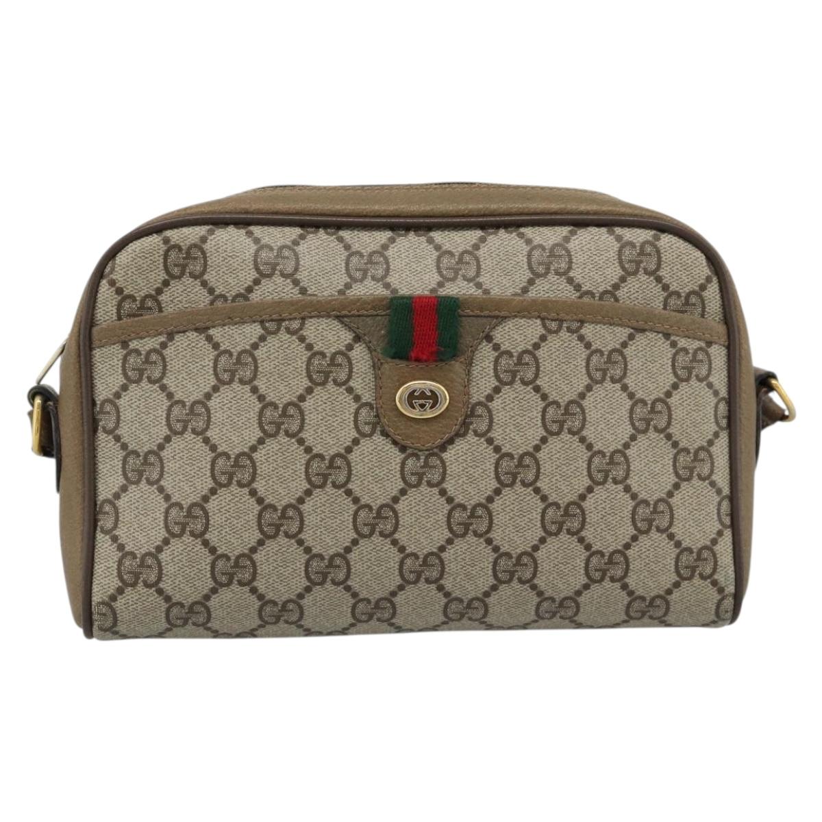 GUCCI GG Supreme Web Sherry Line Bag PVC Beige Gold 116 02 089 Auth 187357