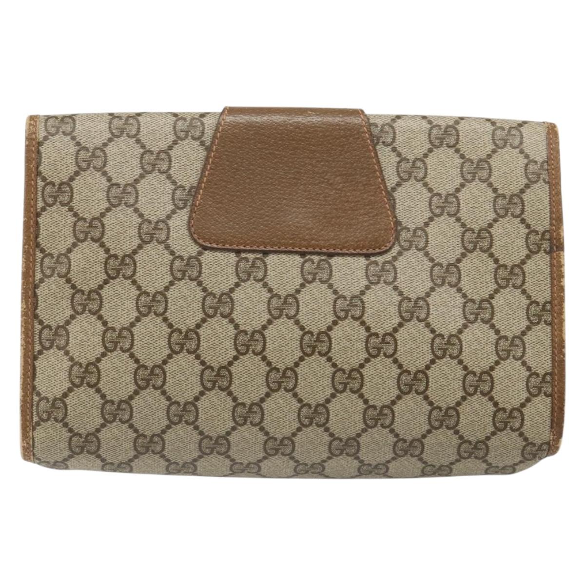 GUCCI GG Supreme Web Sherry Line Clutch Bag PVC Beige 89 01 030 Auth 187358