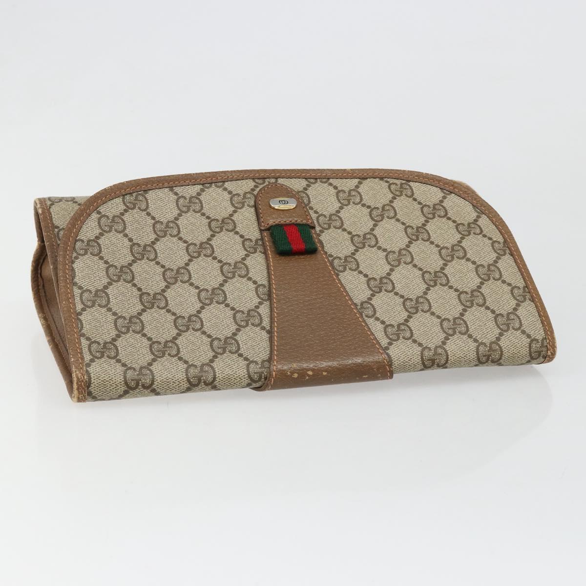 GUCCI GG Supreme Web Sherry Line Clutch Bag PVC Beige 89 01 030 Auth 187358
