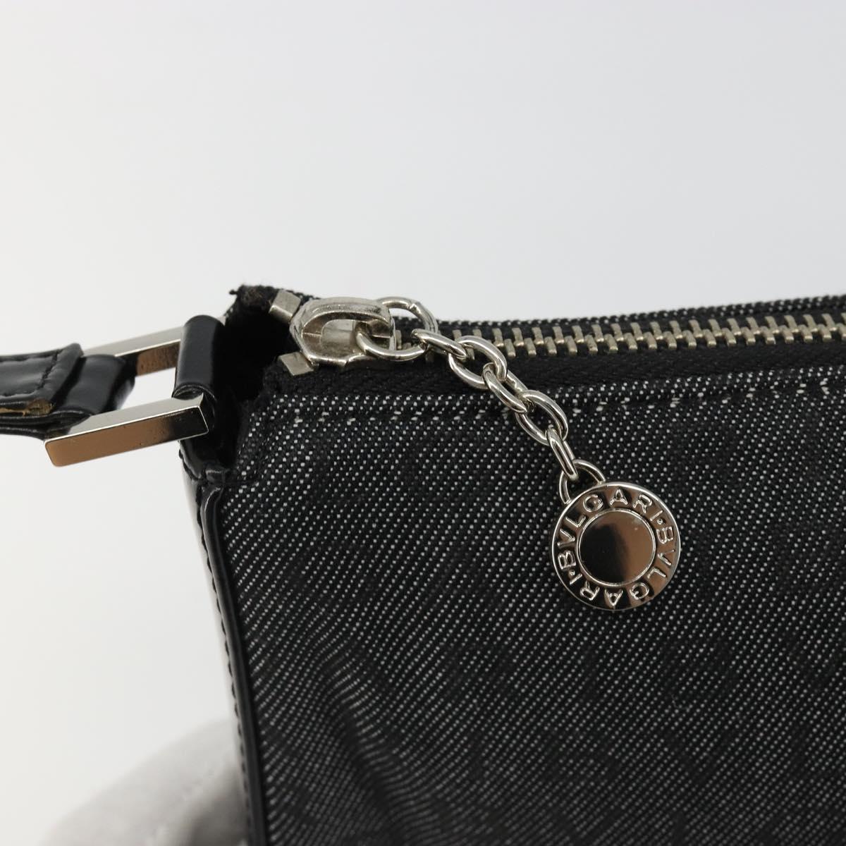 BVLGARI Shoulder Bag Canvas Black Silver Auth 187359
