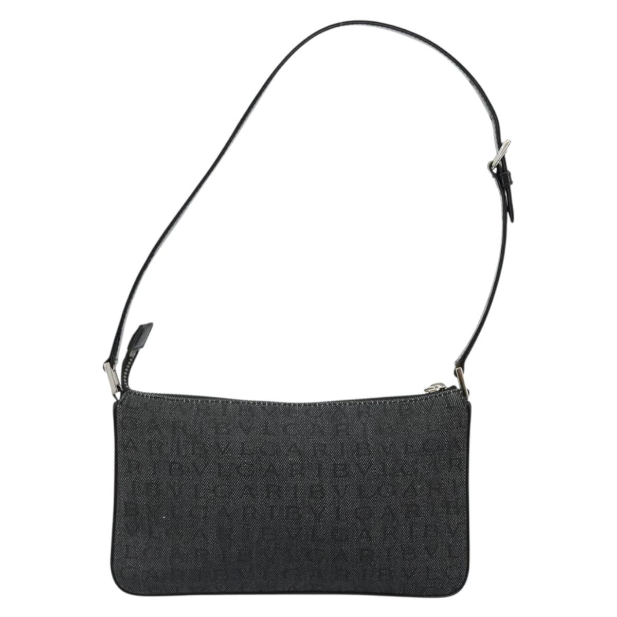 BVLGARI Shoulder Bag Canvas Black Silver Auth 187359