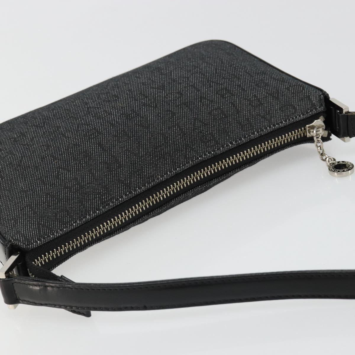 BVLGARI Shoulder Bag Canvas Black Silver Auth 187359