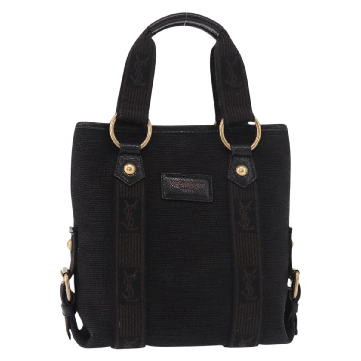 SAINT LAURENT Kahala Hand Bag Canvas Black Gold Auth 187360A