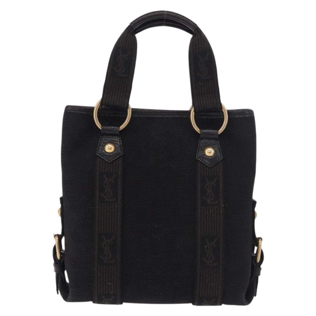 SAINT LAURENT Kahala Hand Bag Canvas Black Gold Auth 187360A