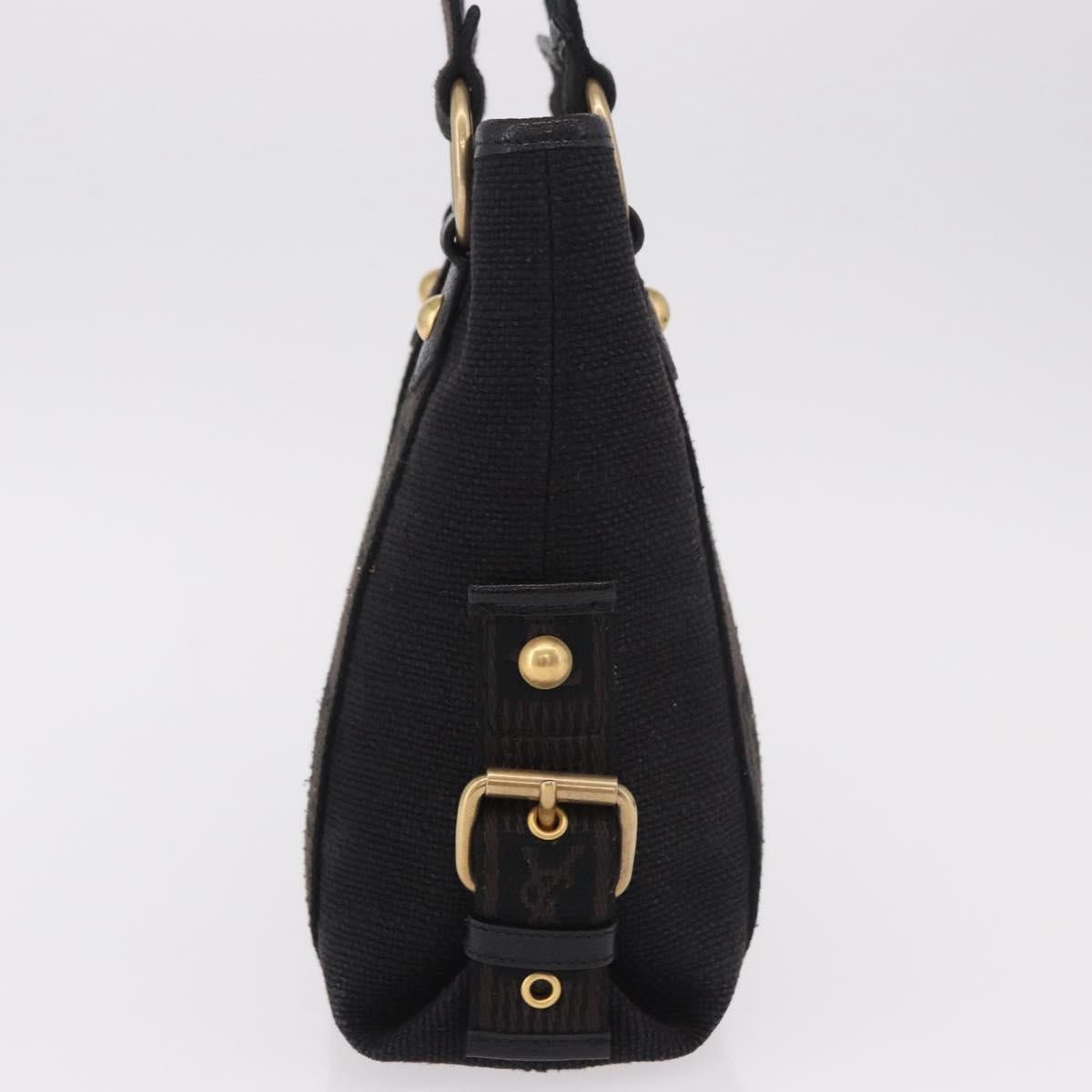 SAINT LAURENT Kahala Hand Bag Canvas Black Gold Auth 187360A