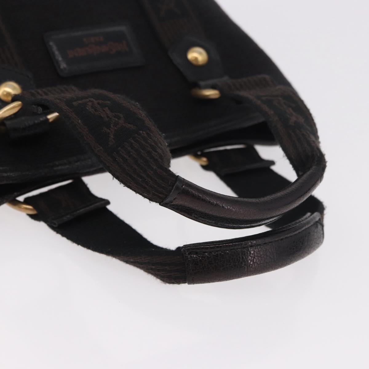 SAINT LAURENT Kahala Hand Bag Canvas Black Gold Auth 187360A