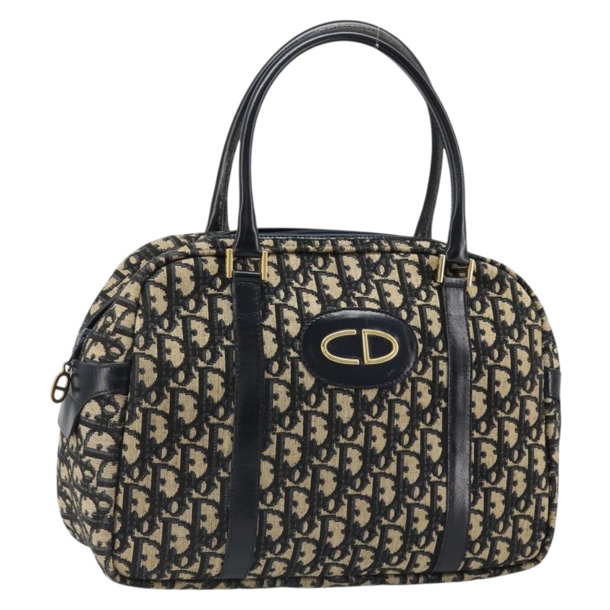 Christian Dior Trotter Canvas Mini Boston Bag Navy Gold Auth 187362A
