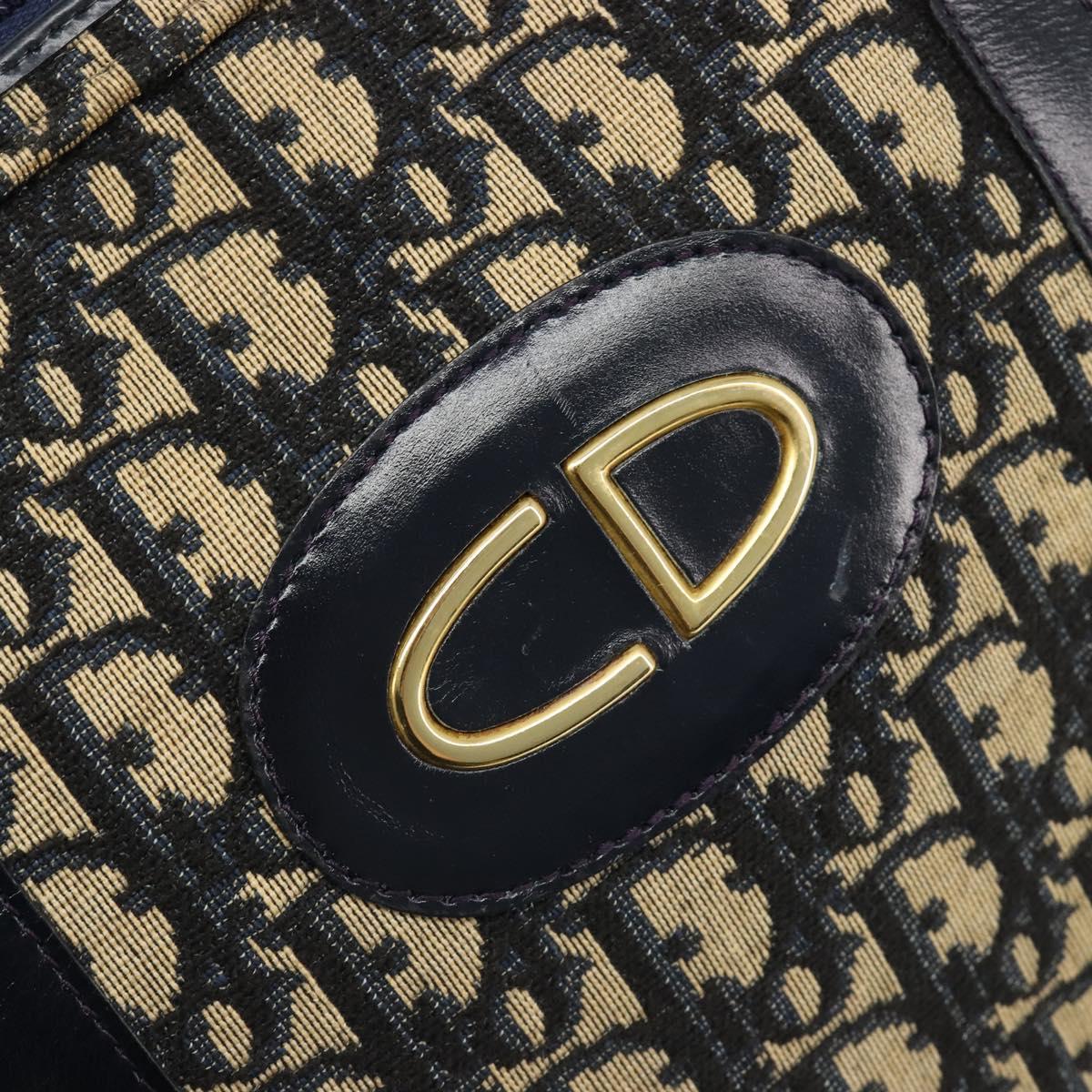 Christian Dior Trotter Canvas Mini Boston Bag Navy Gold Auth 187362A