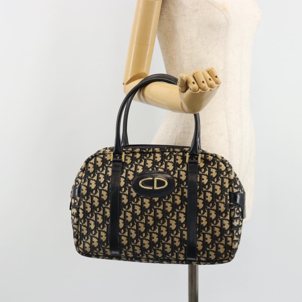 Christian Dior Trotter Canvas Mini Boston Bag Navy Gold Auth 187362A