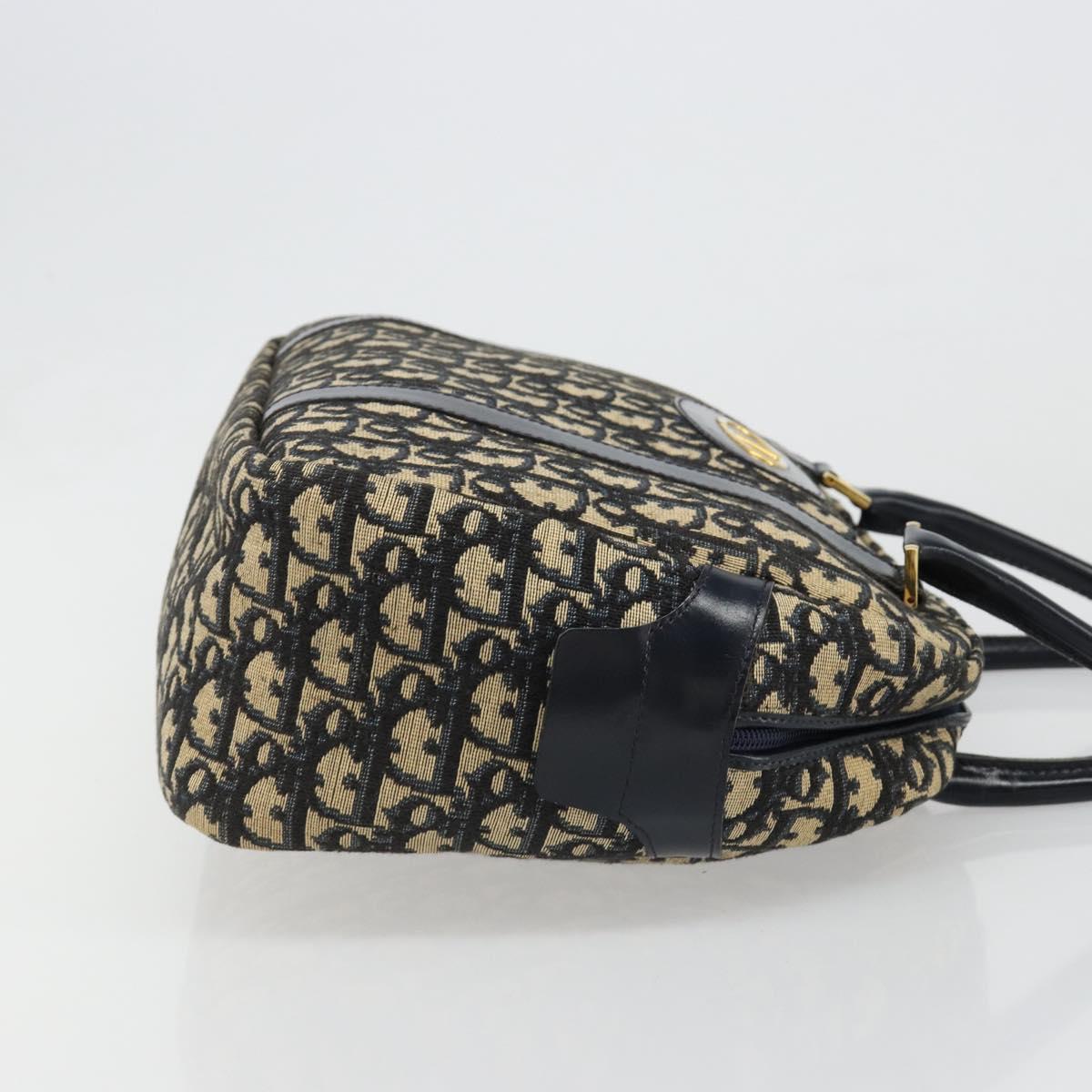 Christian Dior Trotter Canvas Mini Boston Bag Navy Gold Auth 187362A