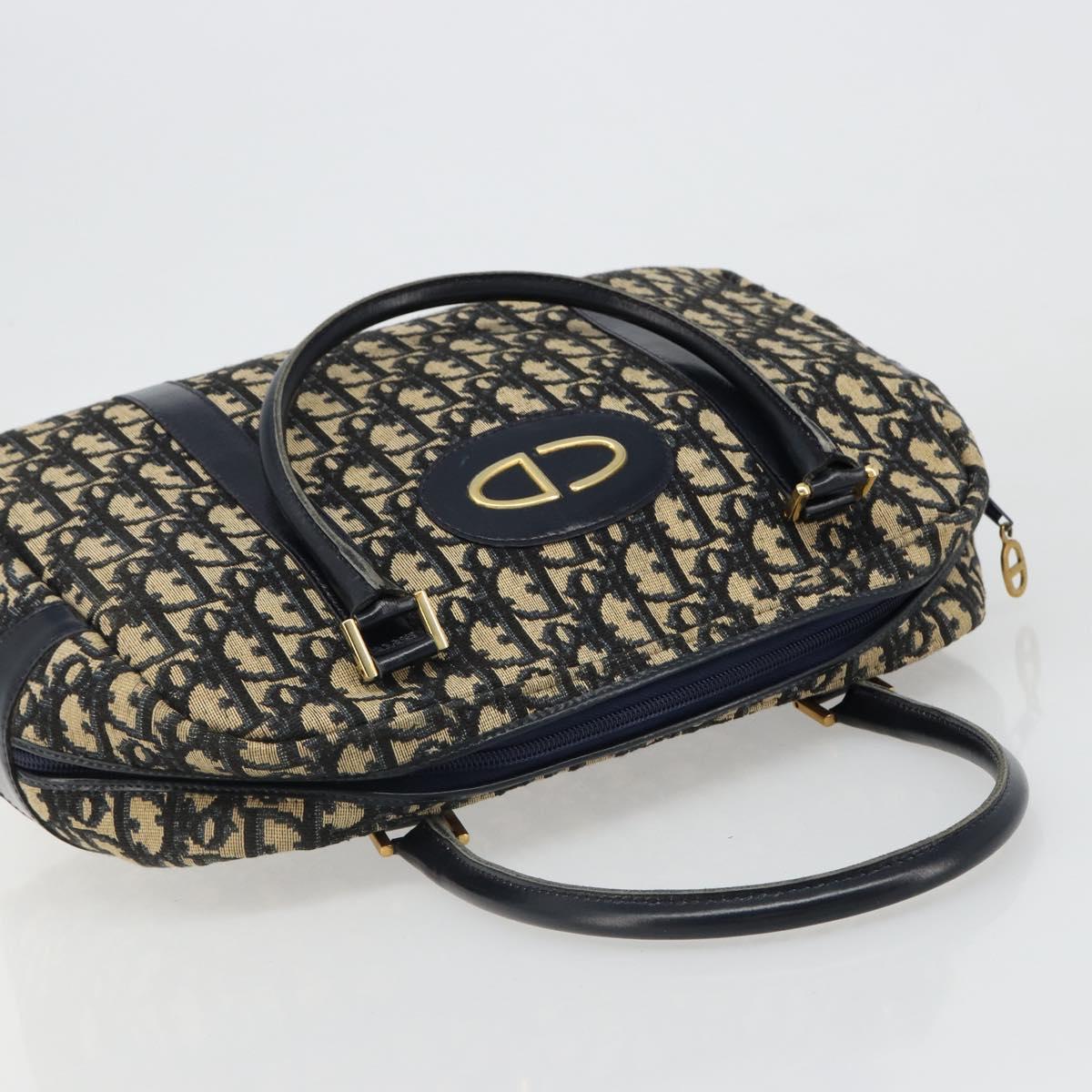 Christian Dior Trotter Canvas Mini Boston Bag Navy Gold Auth 187362A