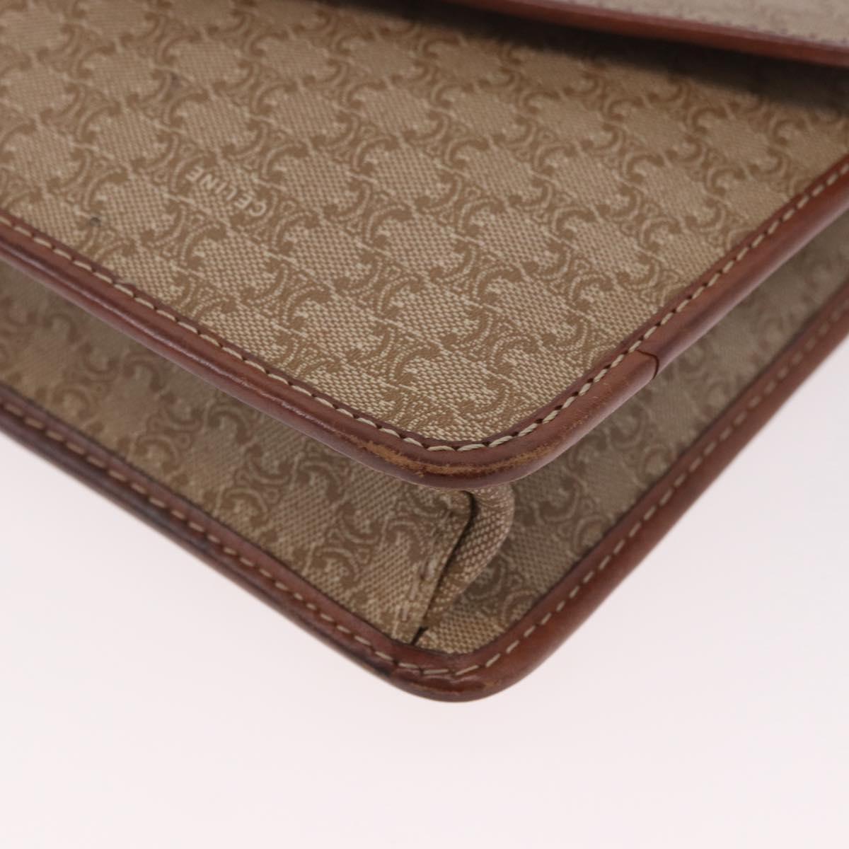 CELINE Macadam Canvas Shoulder Bag PVC Leather Beige Gold Auth 187364