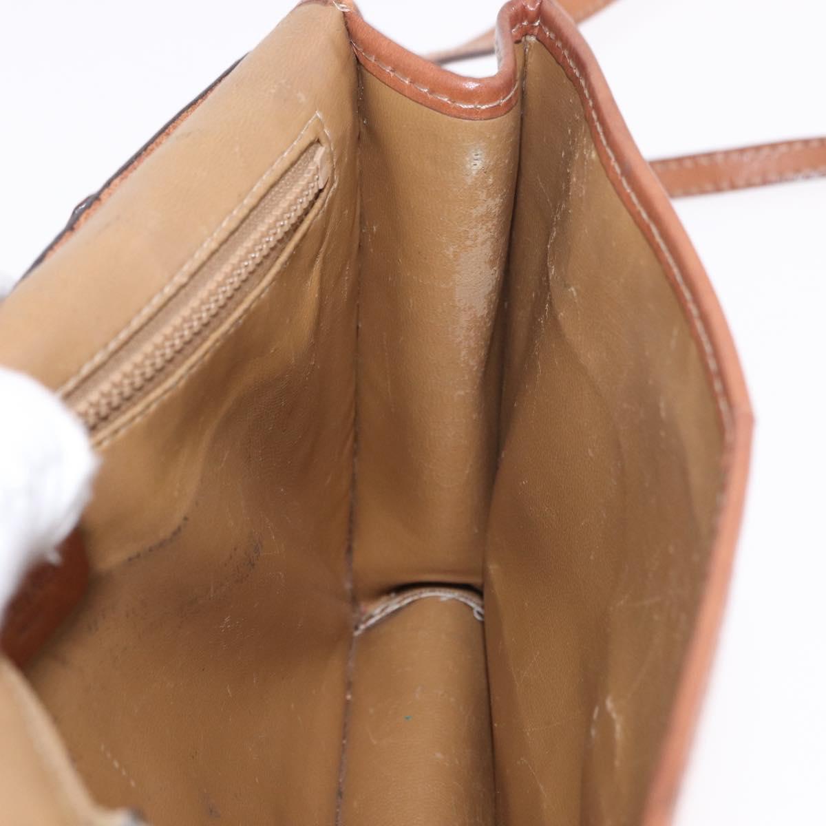CELINE Macadam Canvas Shoulder Bag PVC Leather Beige Gold Auth 187364